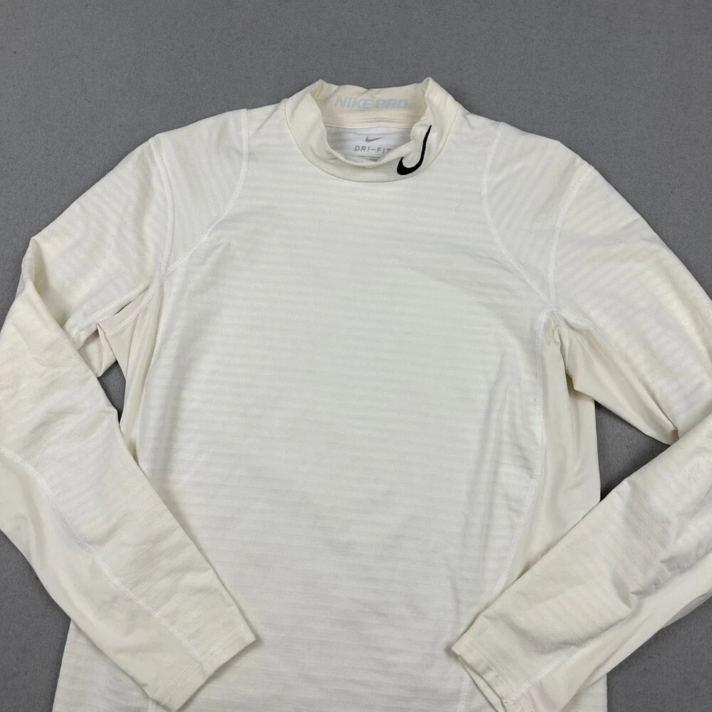 Nike Pro Shirt Men Large White Mock Neck Dri-FIT Long Sleeve Base Layer L *